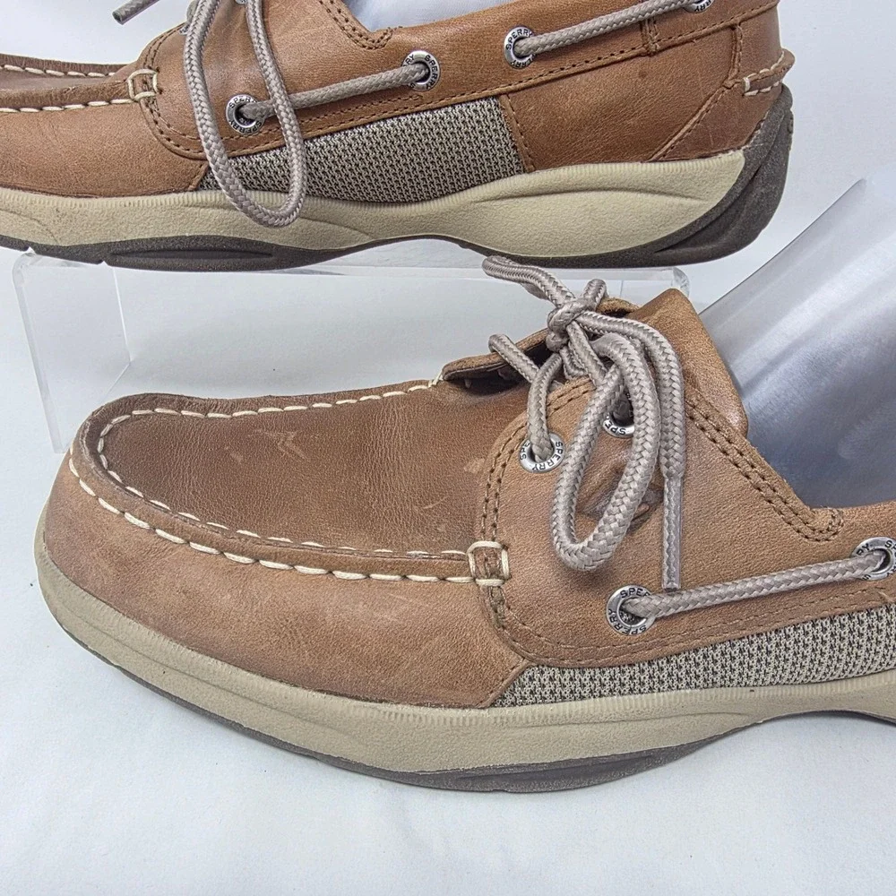 Sperry Billfish Boat Shoes Mens 9 M Tan Leather Mesh Loafers STS22664 Good